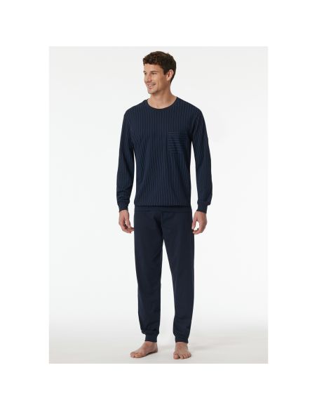 Schiesser Heren Pyjama Lang Donker Blauw