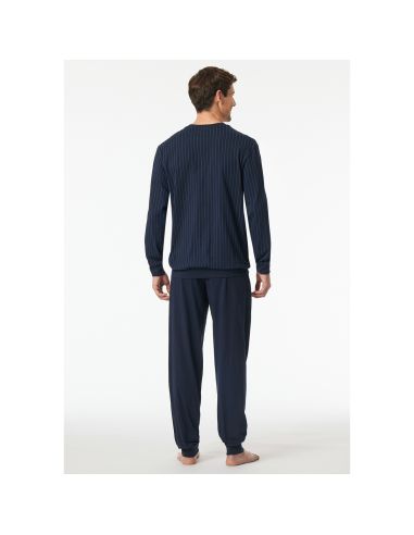 Schiesser Heren Pyjama Lang Donker Blauw