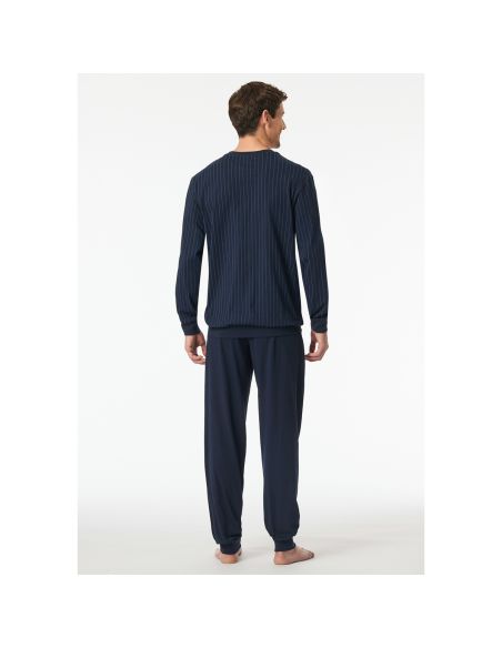 Schiesser Heren Pyjama Lang Donker Blauw