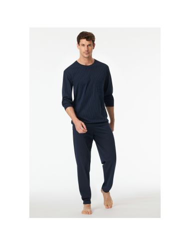 Schiesser Heren Pyjama Lang Donker Blauw