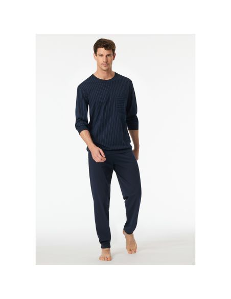 Schiesser Heren Pyjama Lang Donker Blauw