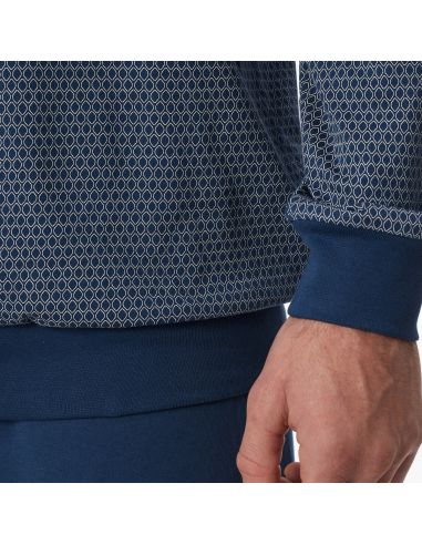 Schiesser Heren Pyjama Lang V-hals Blauw