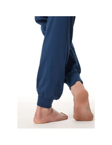 Schiesser Heren Pyjama Lang V-hals Blauw