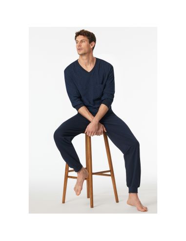 Schiesser Heren Pyjama Lang V-hals Nightblue