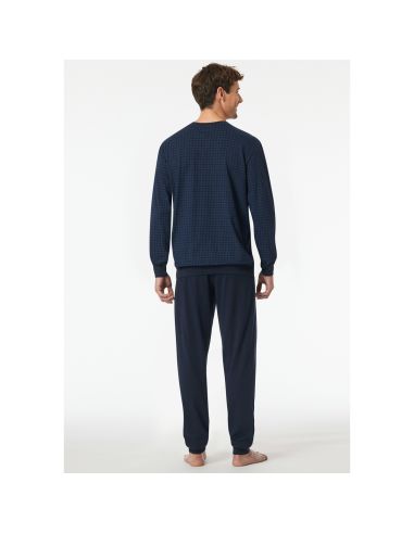 Schiesser Heren Pyjama Lang V-hals Nightblue