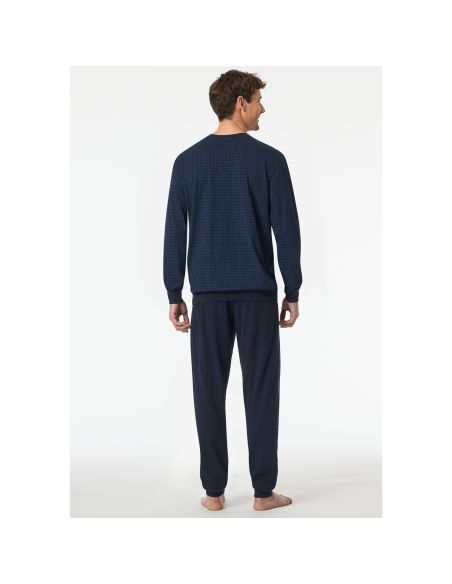 Schiesser Heren Pyjama Lang V-hals Nightblue