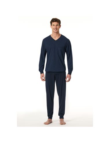 Schiesser Heren Pyjama Lang V-hals Nightblue
