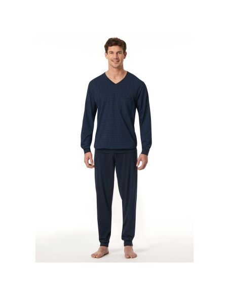 Schiesser Heren Pyjama Lang V-hals Nightblue