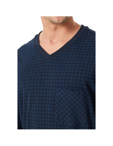 Schiesser Heren Pyjama Lang V-hals Nightblue
