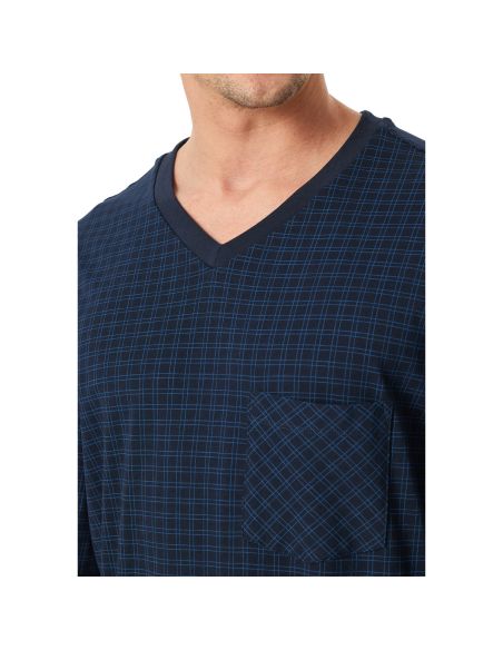 Schiesser Heren Pyjama Lang V-hals Nightblue