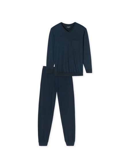 Schiesser Heren Pyjama Lang V-hals Nightblue
