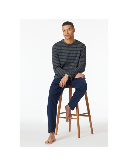 Schiesser Heren Pyjama Lang Stripes Antraciet