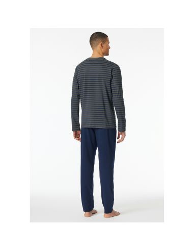 Schiesser Heren Pyjama Lang Stripes Antraciet