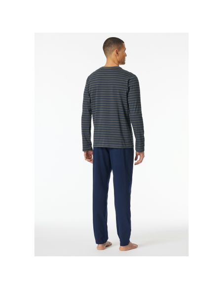 Schiesser Heren Pyjama Lang Stripes Antraciet