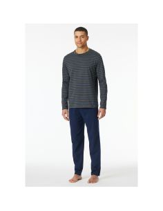 Schiesser Heren Pyjama Lang Stripes Antraciet 2