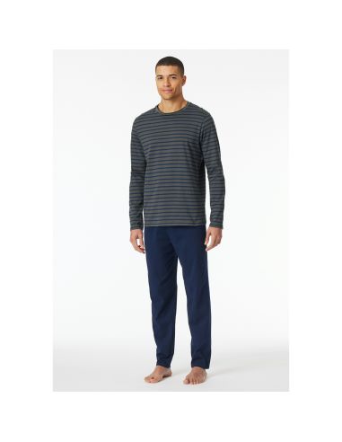 Schiesser Heren Pyjama Lang Stripes Antraciet
