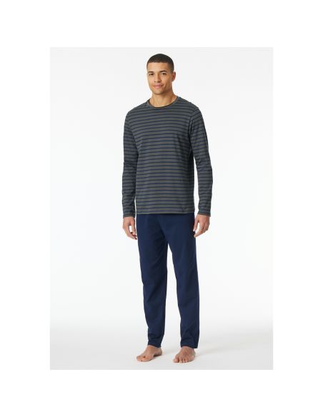 Schiesser Heren Pyjama Lang Stripes Antraciet