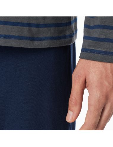 Schiesser Heren Pyjama Lang Stripes Antraciet