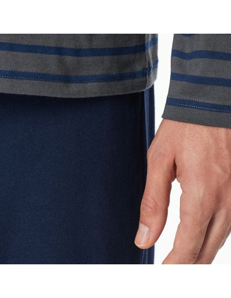 Schiesser Heren Pyjama Lang Stripes Antraciet