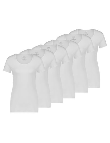 MWTS Dames T-shirt ronde hals wit 3+3 6-Pack