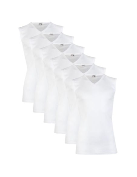 Beeren Heren mouwloos shirt V-hals M3000 6Pack Wit