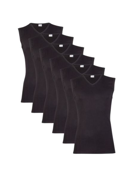 Beeren Heren mouwloos shirt V-hals M3000 6Pack Zwart