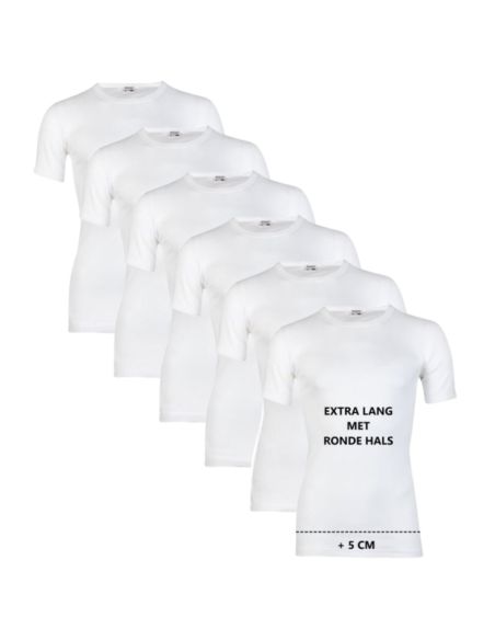 Beeren Heren Extra lang T-shirt met O-hals M3000 6Pack Wit