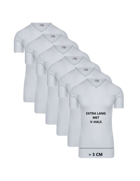 Beeren Heren Extra lang T-shirt met V-hals M3000 6Pack Wit