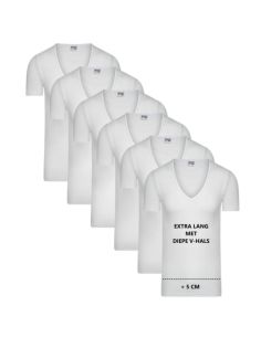 Beeren Heren Extra lang T-shirt met diepe V-hals M3000 6Pack Wit