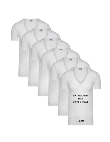 Beeren Heren Extra lang T-shirt met diepe V-hals M3000 6Pack Wit