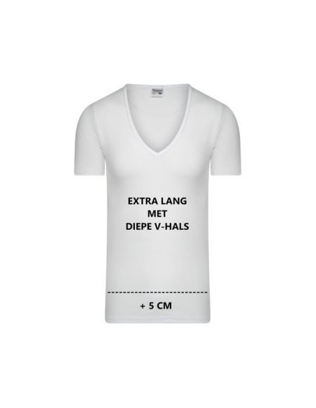 Beeren Heren Extra lang T-shirt met diepe V-hals M3000 6Pack Wit