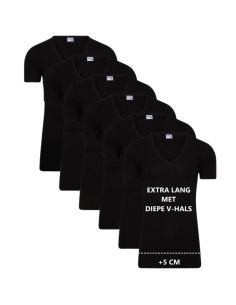 Beeren Heren Extra lang T-shirt met diepe V-hals M3000 6Pack Zwart