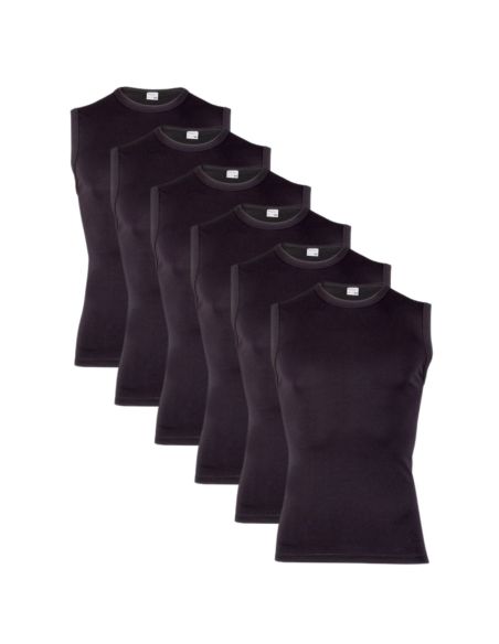 Beeren Heren mouwloos shirt Young (zachte micro stof) 6Pack Zwart