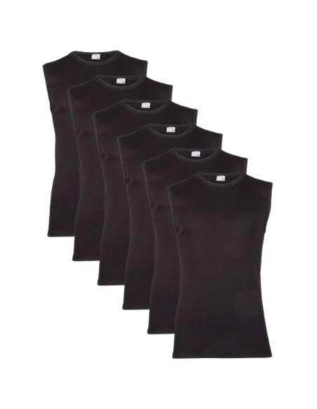 Beeren Heren mouwloos shirt M3000 6Pack Zwart