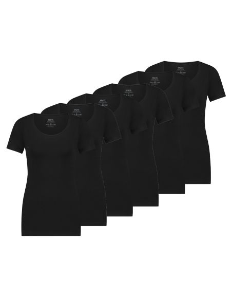 MWTS Dames T-shirt ronde hals zwart 3+3 6-Pack