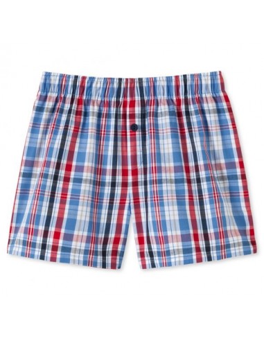 Schiesser woven boxershort kids ruit blauw