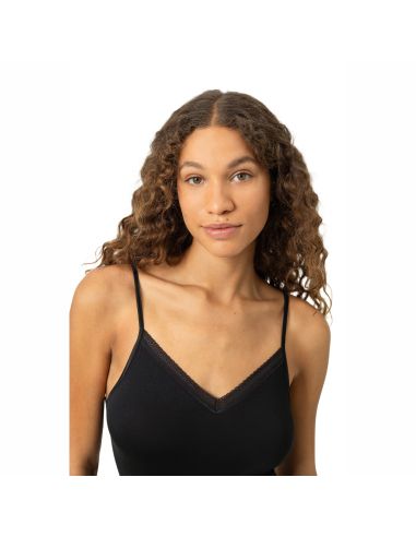 MEY Dames Spaghetti Top Modal Lace Zwart 1110099