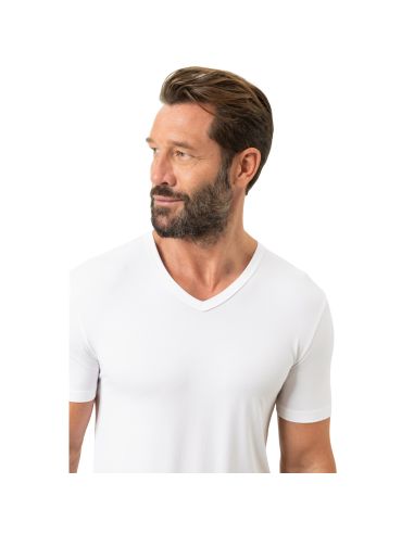 MEY Heren T-Shirt V-hals Iconic Modal Wit 2110028