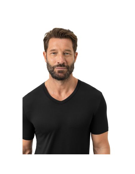 MEY Heren T-Shirt V-hals Iconic Modal Zwart 2110028