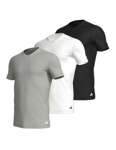 Adidas Heren T-Shirt V-hals Active Core 3pack Zwart Wit Grijs