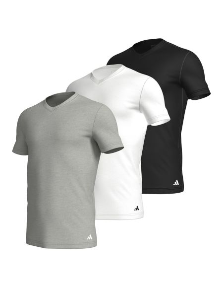 Adidas Heren T-Shirt V-hals Active Core 3pack Zwart Wit Grijs