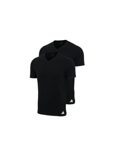 Adidas Heren T-Shirt V-hals Flex Cotton 2pack Zwart