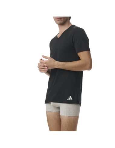 Adidas Heren T-Shirt V-hals Flex Cotton 2pack Zwart