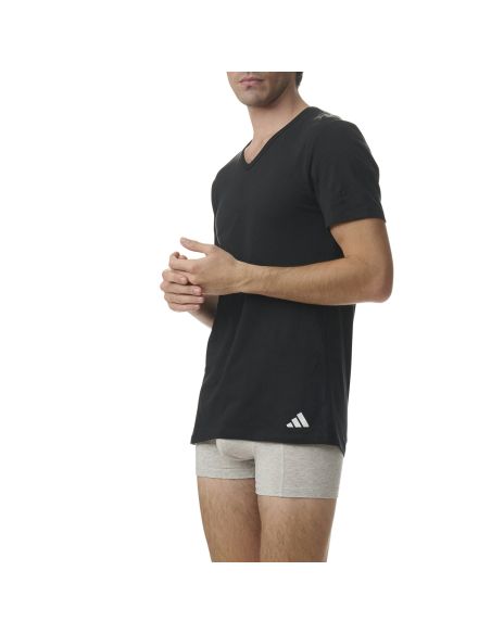 Adidas Heren T-Shirt V-hals Flex Cotton 2pack Zwart