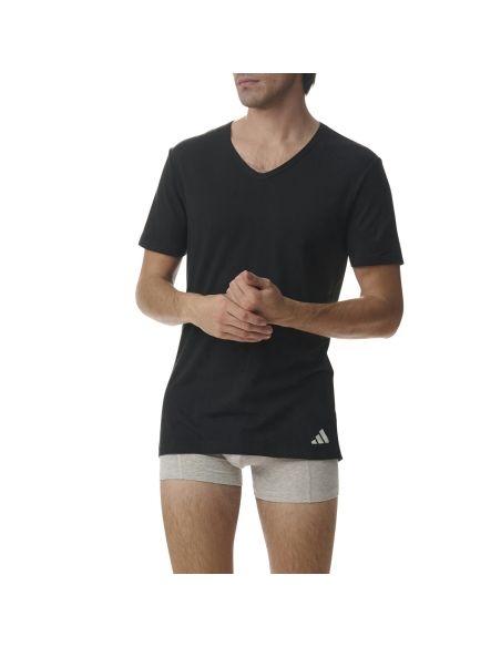 Adidas Heren T-Shirt V-hals Flex Cotton 2pack Zwart