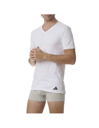 Adidas Heren T-Shirt V-hals Flex Cotton 2pack Wit