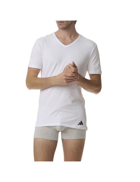 Adidas Heren T-Shirt V-hals Flex Cotton 2pack Wit
