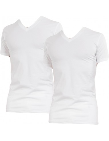 Claesens slim fit t-shirt v-hals 2 pack short sleeve white 95% katoen 5% elastaan
