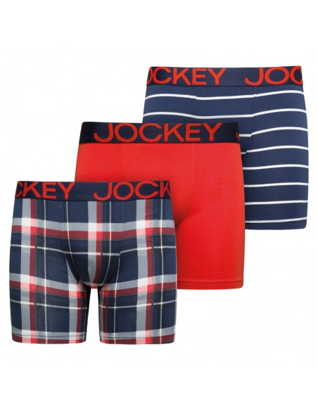 Jockey Boxershorts Cotton Stretch Boxer Trunk 3Pack Dark Iris Red Blue