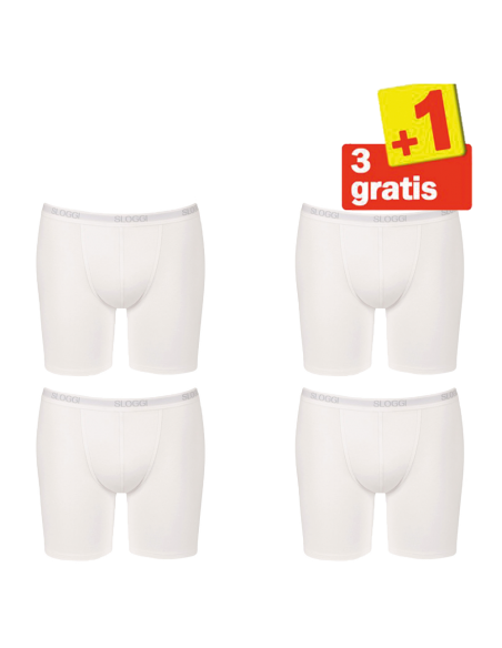 Sloggi Men Basic Long Boxershort 4 pack Wit 3+1 Gratis